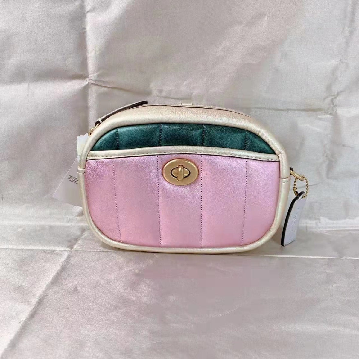 Coach C6619 Small Camera Bag With Colorblock Quilting In Brass/Metallic Pink Multi Coach C6619 Small Camera Bag With Colorblock Quilting In Brass/Metallic Pink Multi